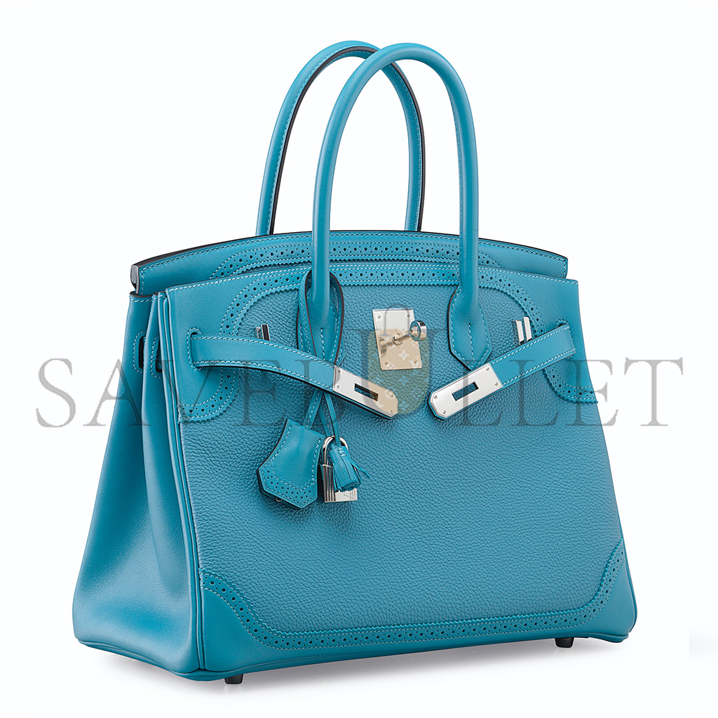 HERMÈS MASTER BIRKIN 30 LACE SERIES DENIM BLUE SILVER BUCKLE H082653CK69 (30*22*15cm)